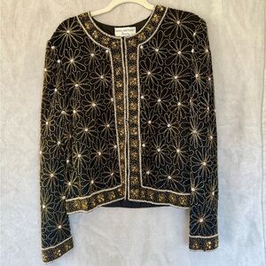 Vintage Papell Boutique Black and Gold Evening Jacket